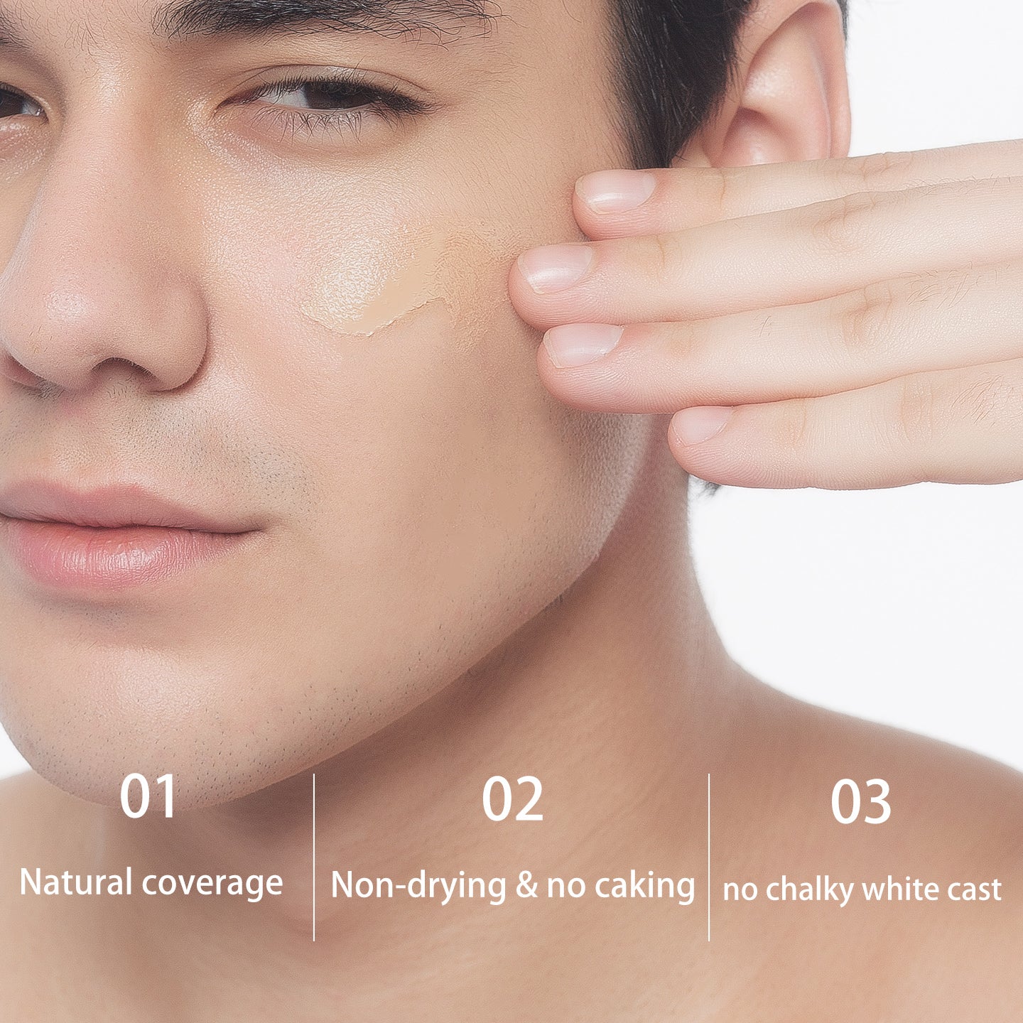 ChettiRouge Men’s BB Cream Natural Tone Up Concealer,Liquid foundation. Non-ashy White, One-Swipe Handsome Bare Skin Makeup, 50g